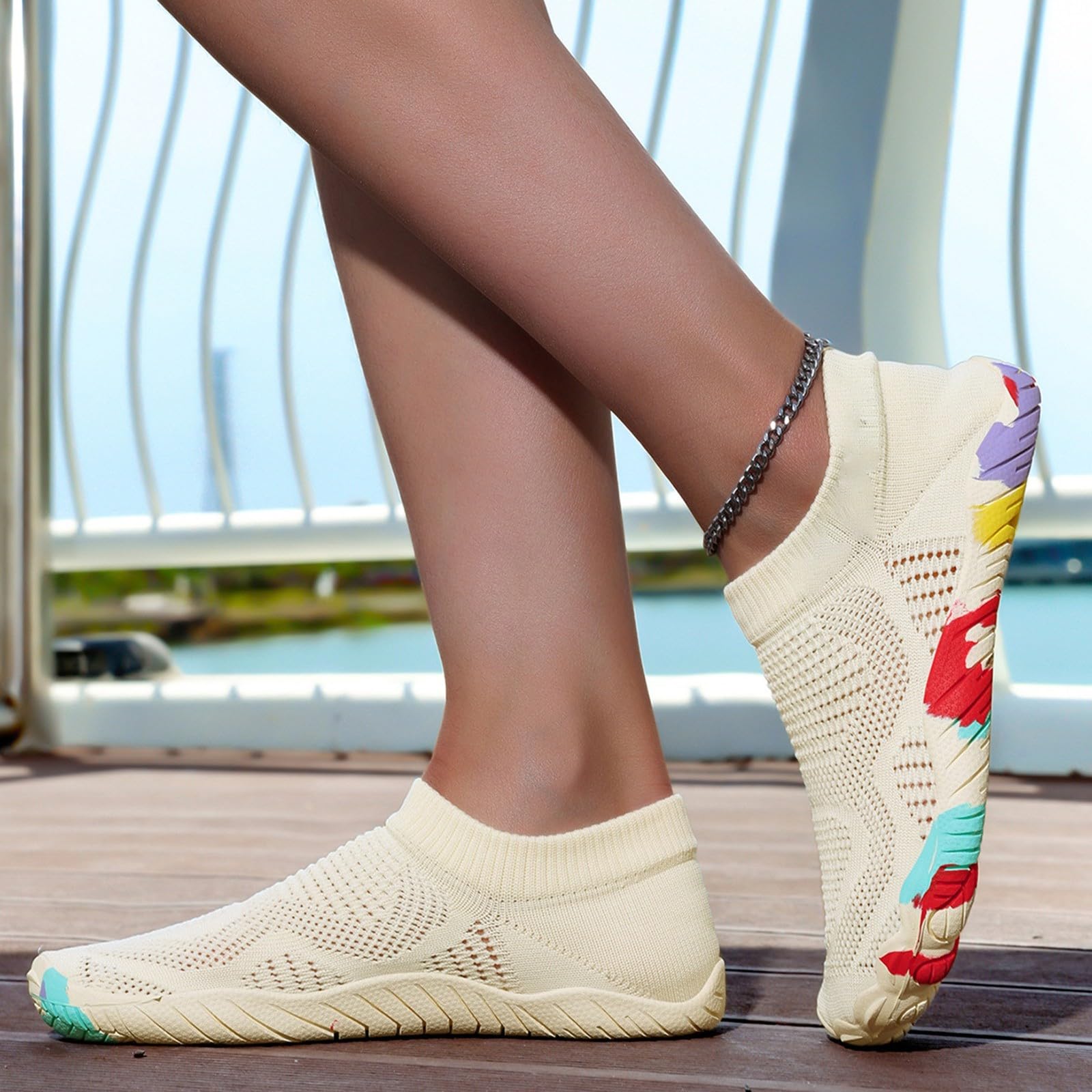 SKFLABOOF Wasserschuhe Damen Barfußschuhe Wasserdicht Schwimmschuhe Weich Leicht Traillaufschuhe Fitnessschuhe Mit rutschfest Sohle Schnell Schuhe Sommer Trocknend Badeschuhe Herren
