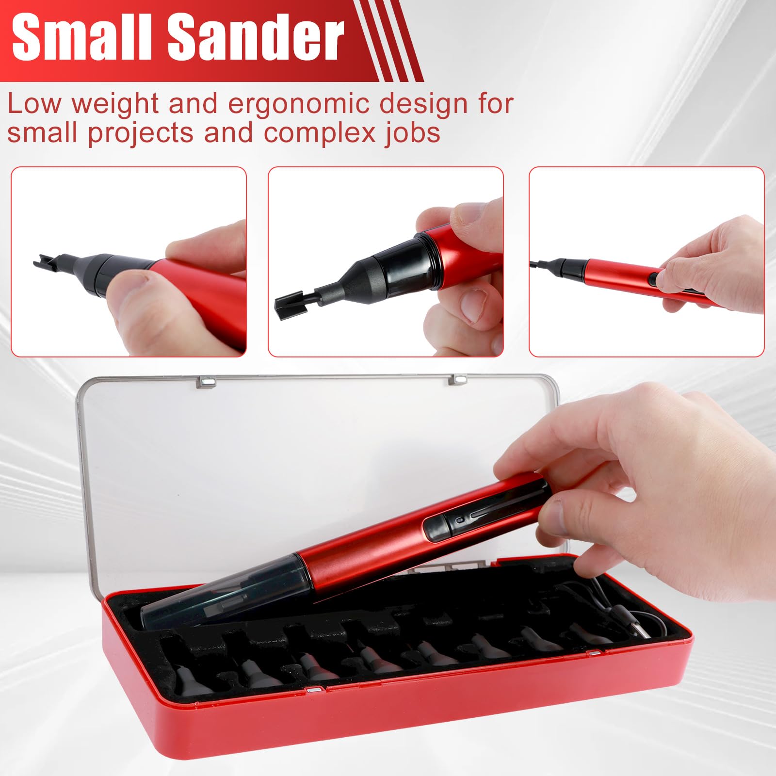 Mini Reciprocating Sander Set Electric Sanding Pen USB Rechargeable Mini Sander with Overload Protection 3 Gears Adjustable Sanding Pen and 8pcs Sanding Head for Grinding Polishing Surfaces