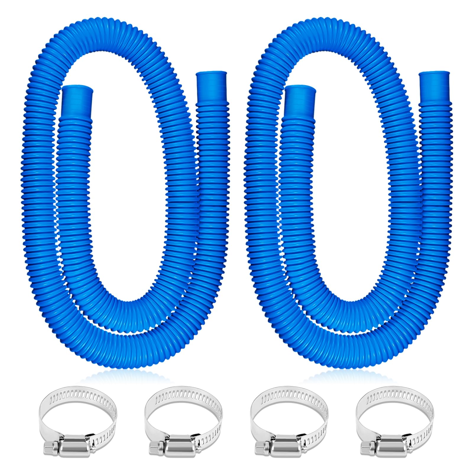 1.25" x 59" Pool Pump Hoses Replacement for Above Ground Pools, Compatible with Intexx Pool Filter Pump 607, 637, 1 1/4" Diameter Pool Pump Hoses, 2 Pack with 4 Metal Clamps, Blue