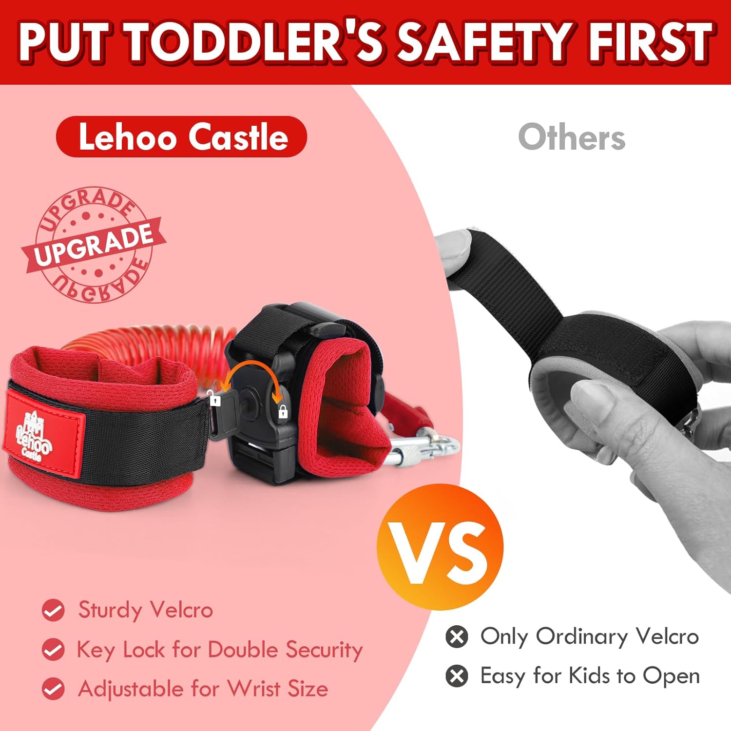 Lehoo Castle Toddler Leash for 1-5 Years, Baby Safety Harness for Girls with Anti-Lost Key Lock & Adjustable Strap, 3-in-1 Wrist Leash and Kids Backpack Harness for Walking Travel (Red Minnie Mouse) - Image 2