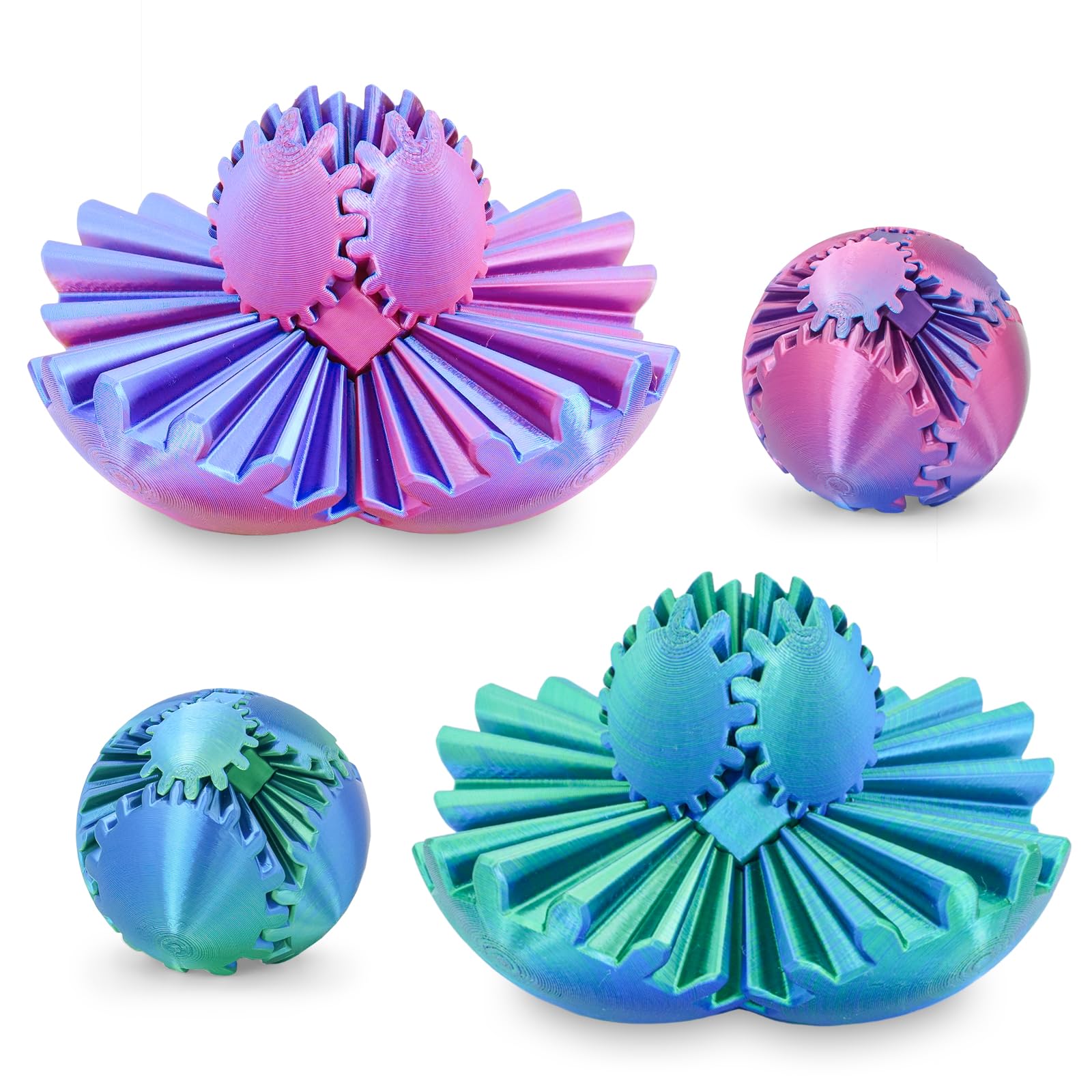 Gear Ball 3D Printed Cube Fidget Toy,Gear Sphere Fidget Toys,Sensory Toys for Stress and Anxiety Relief, Desk Toy Fidget Spinners,Stocking Stuffers for Adults &amp; Kids (Multicolor Set-2pcs, 2.3 Inch)