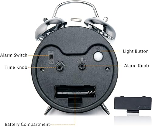 Miniatura 5 de Peakeep Reloj despertador ruidoso para adultos que duermen pesados, de metal, de 4 pulgadas, doble campana, funciona con pilas, para decoración de