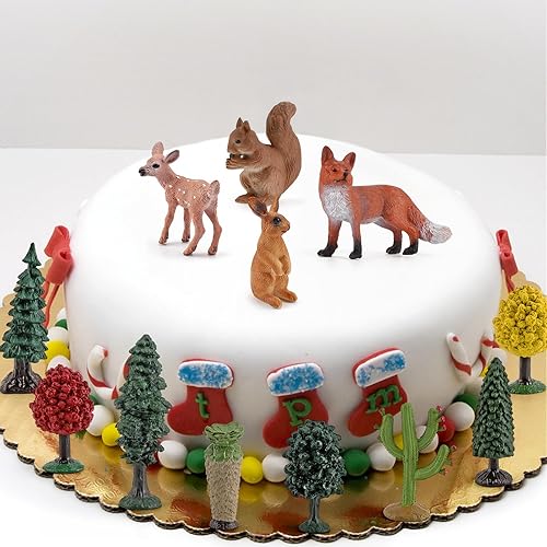 Miniatura 2 de Juego de 12 figuras de ciervos del bosque para decoración de árbol de Navidad, pastel de ardilla, linda ardilla, figura de zorro, juguete de conejo