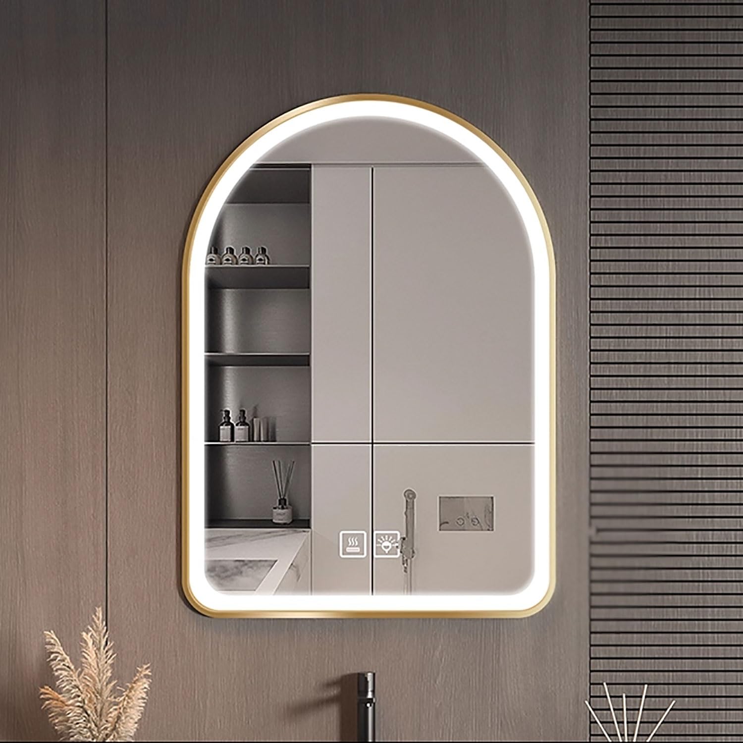 Espejo de baño redondo LED con marco de metal negro de 40 x 50 cm para tocador moderno