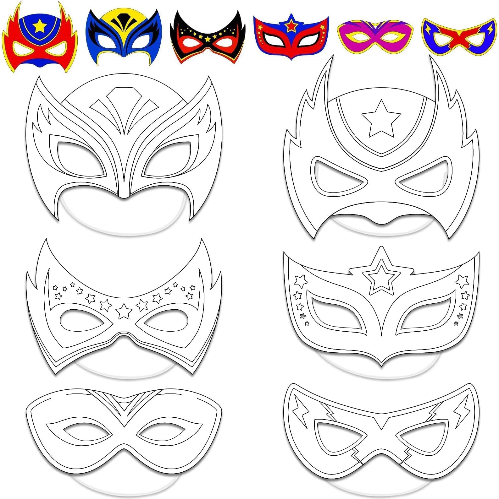 chiazllta 24 Pcs Color Your Own Hero Mask Crafts Hero Party Favors for Kids DIY Super Paper Mask Making Kits Father's Day Christmas Gifts Decorations Class Home Activity Coloring Game