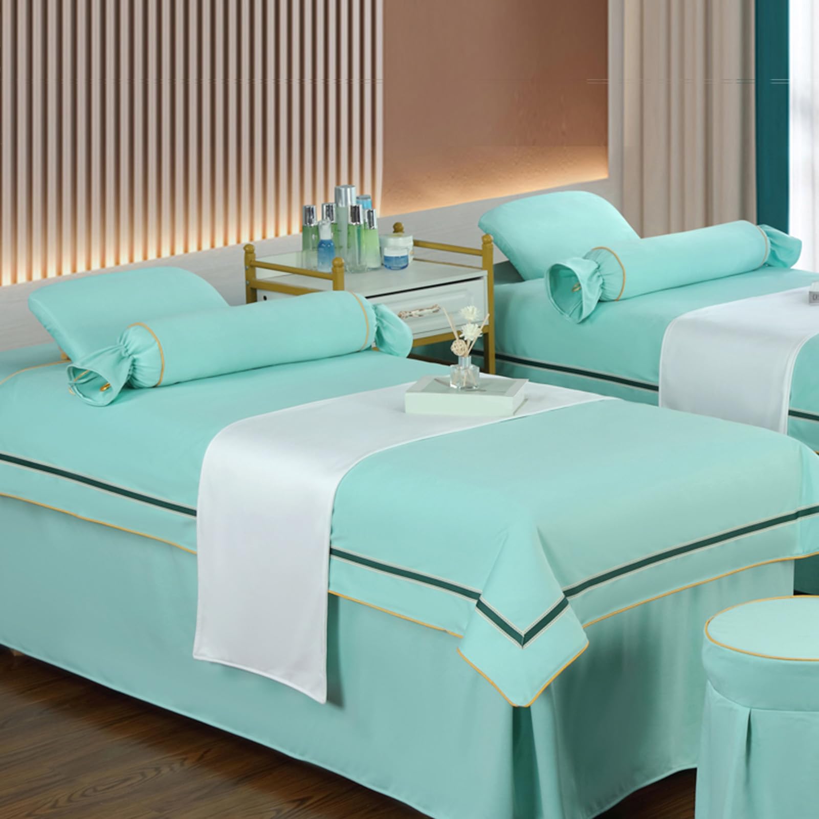 Housse de lit de couleur unie pour table de massage avec trous, draps de lit pour table de massage, couvre-tabouret, taie d'oreiller élastique, couvre-lit, couvre-lit, couvre-lit, 4 pièces