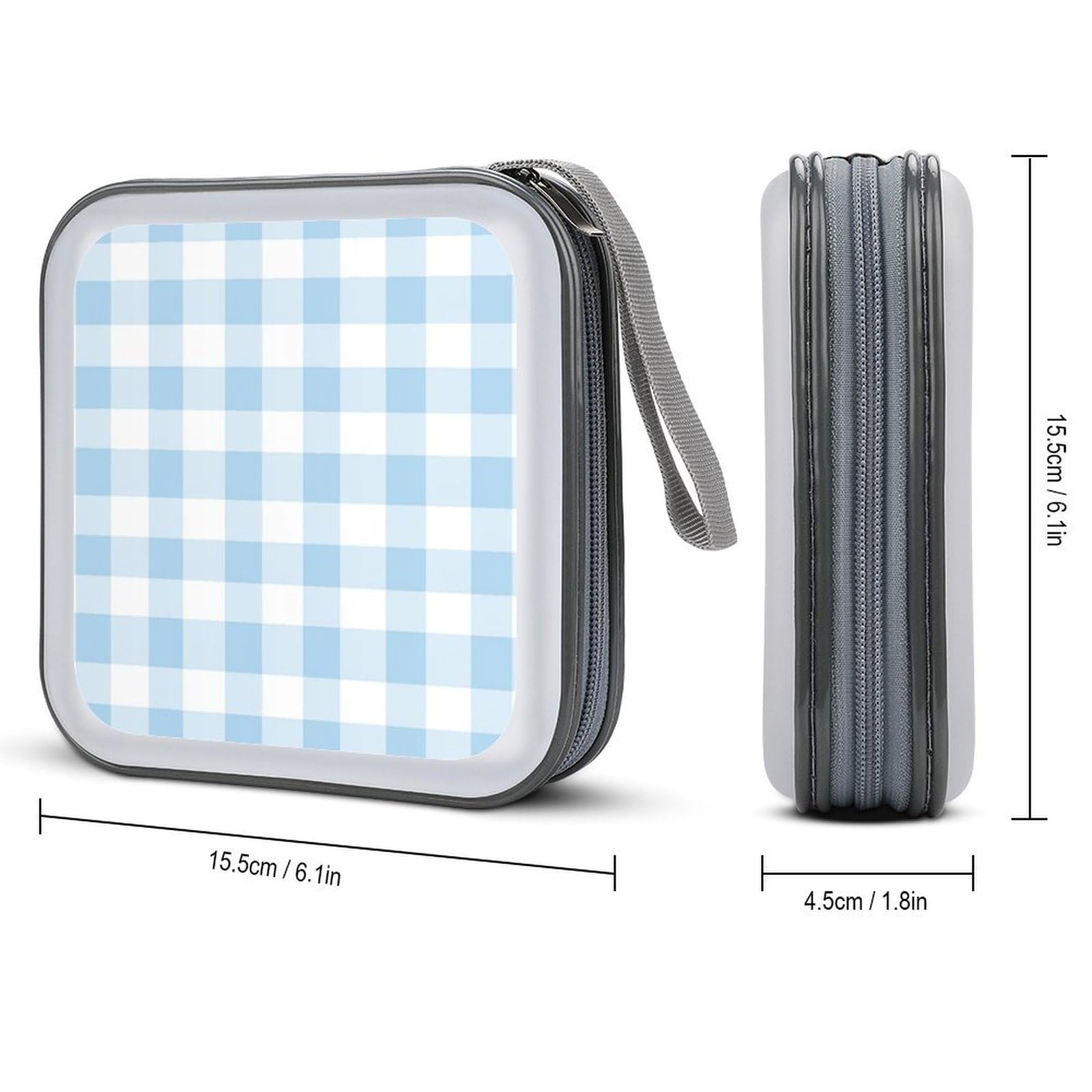 Blue And White Checked Pattern CD Case DVD Storage Case Portable