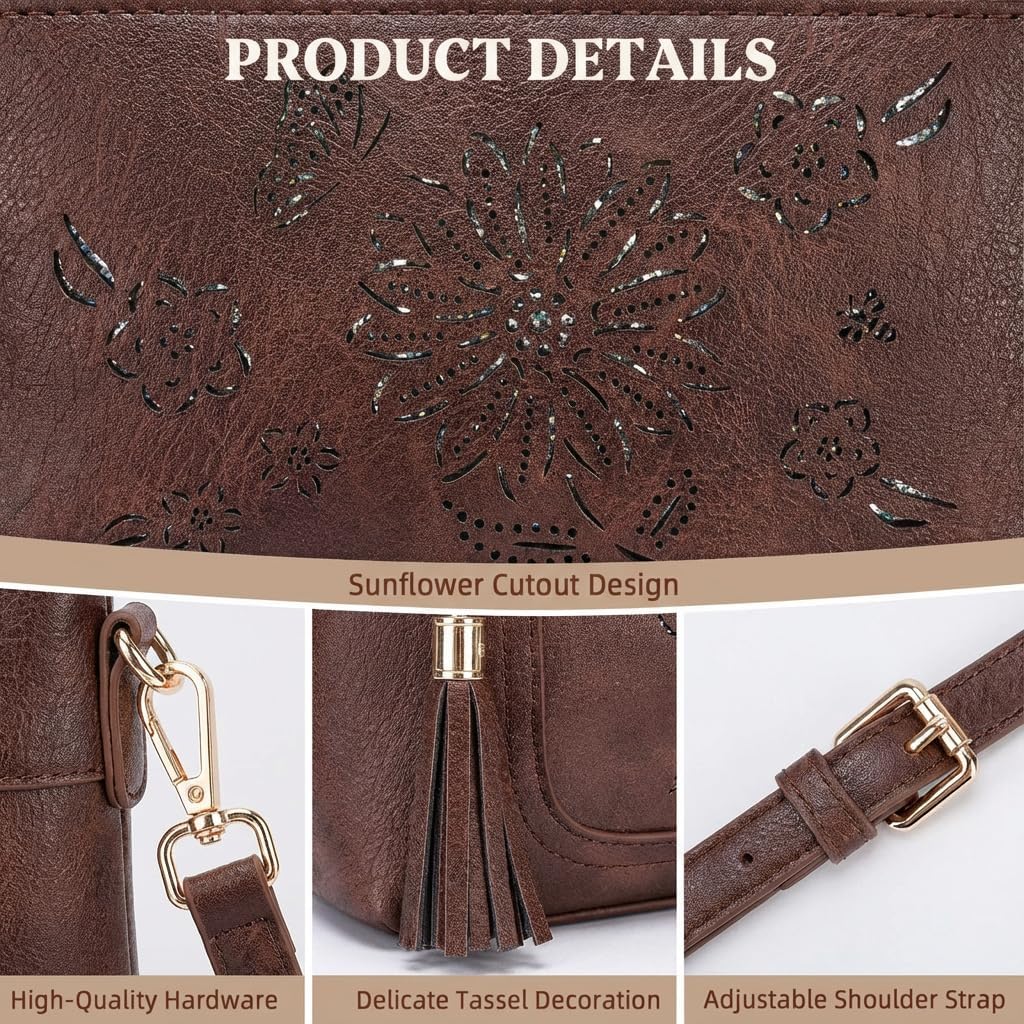 Crossbody Bags for Women,Vegan Leather Purse with Tassel Multi Pocket Travel Shoulder Handbags - Image 5