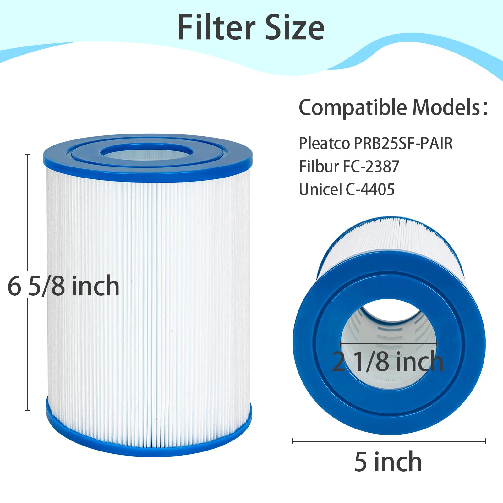 Future Way PRB25SF Spa Filter Replacement for Pleatco, Replace Unicel C-4405, Filbur FC-2387, R172464, APCC7062, Hot Tub Filter, 50 Sq.ft, 2 Pack