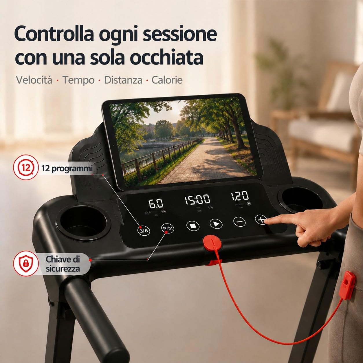 Tapis Roulant Salvaspazio con Inclinazione 15%, Tapis Roulant Elettrico Pieghevole per Casa, Walking Pad Pieghevole 12km/h, Motore Silenzioso 3.0HP, Display LED, Portata 159 kg