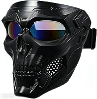 Vista 8 de Máscara Airsoft de Cara Completa con Gafas HD, Máscara de Calavera y Esqueleto para Paintball, Ideal para Halloween, Cosplay, Juegos de Paintball