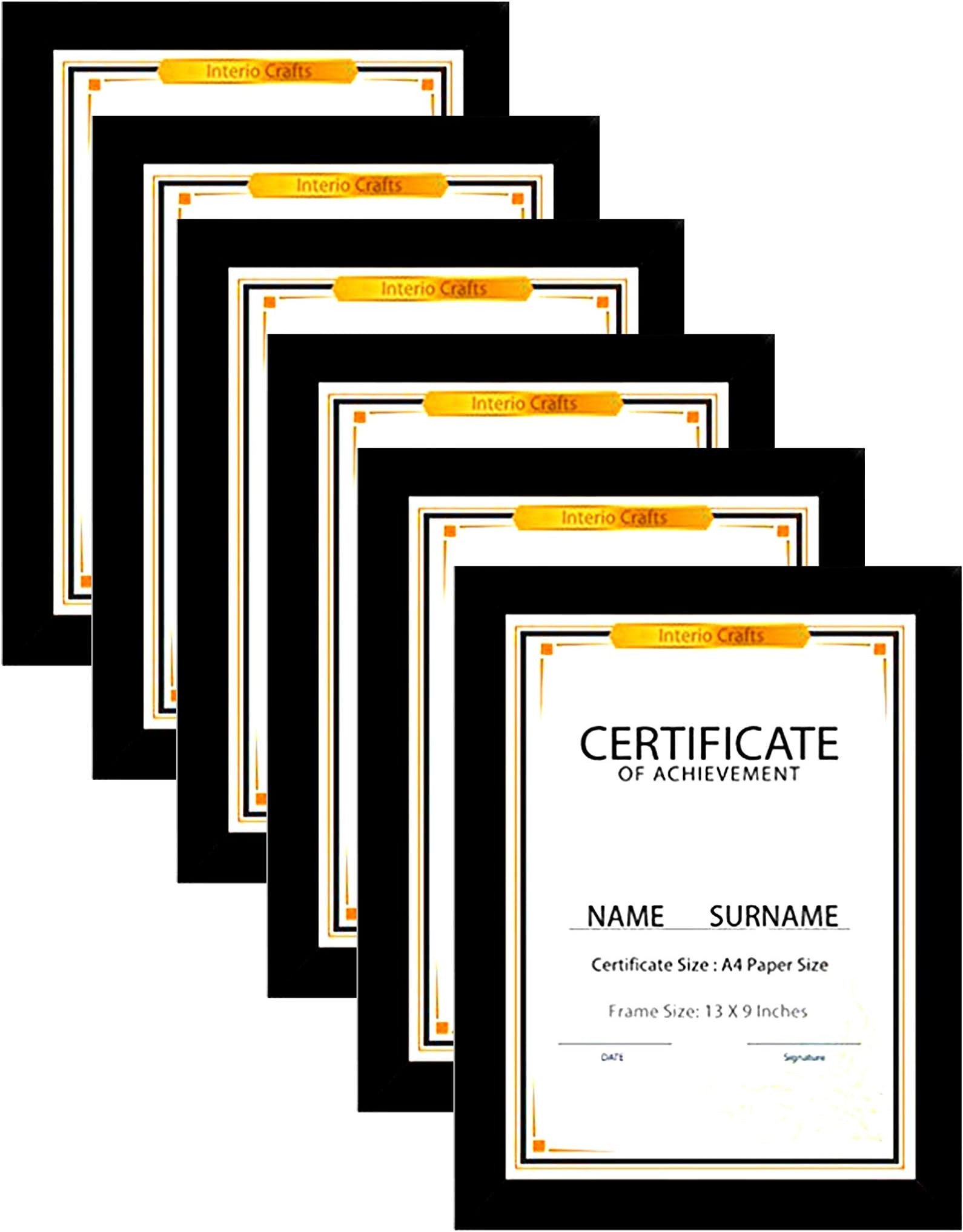 Interio Crafts Wall Hanging Picture Wooden Frame to Display Photo,Document, Certificate (12x8-Inches, Black) -Set of 6