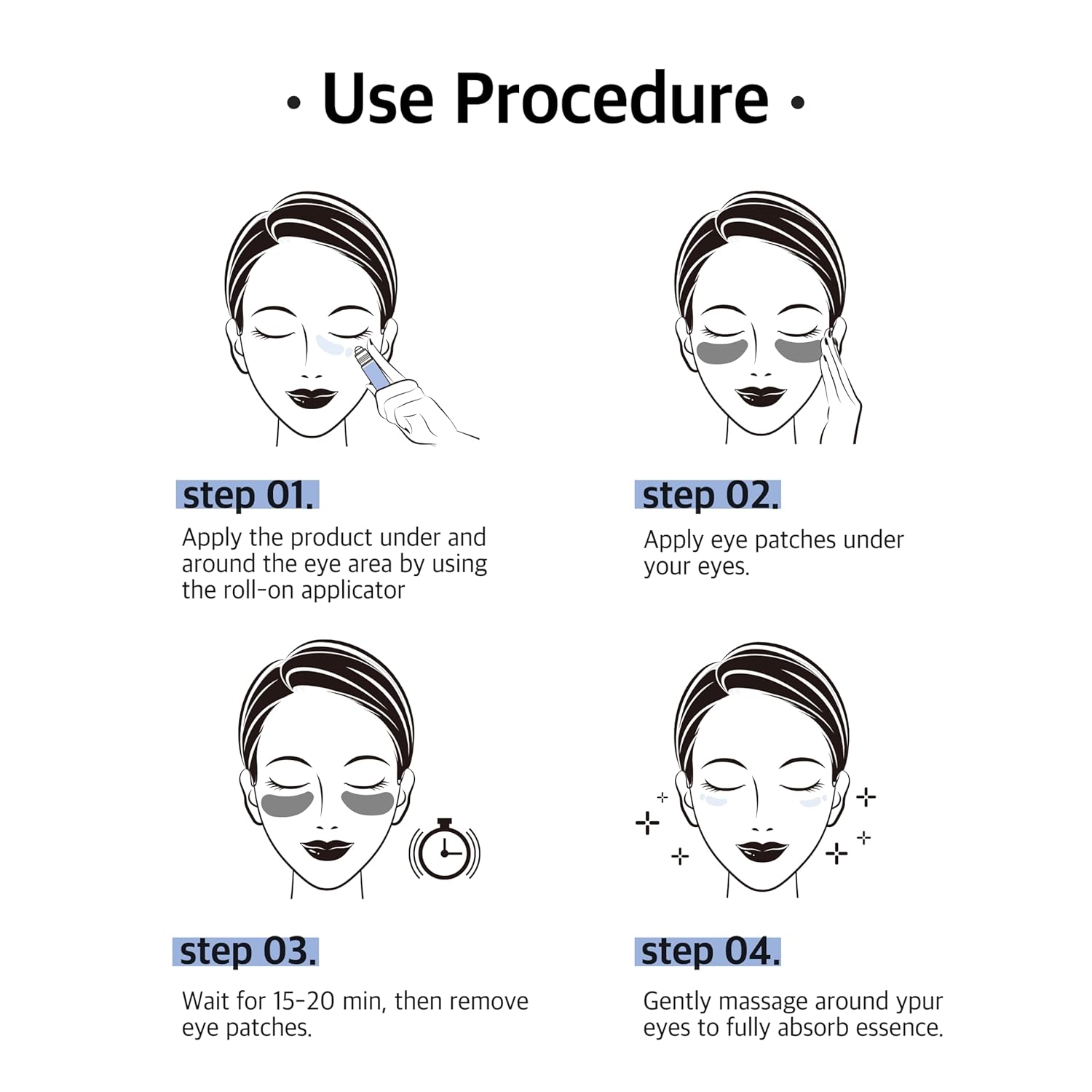 Hydrogel Collagen Real Cool 6 Pairs of Eye Patches & Hydrating Roll-On Serum Set for Dark Circles and Puffiness - Hyaluronic Acid and Caffeine Eye Serum Korean - Image 7