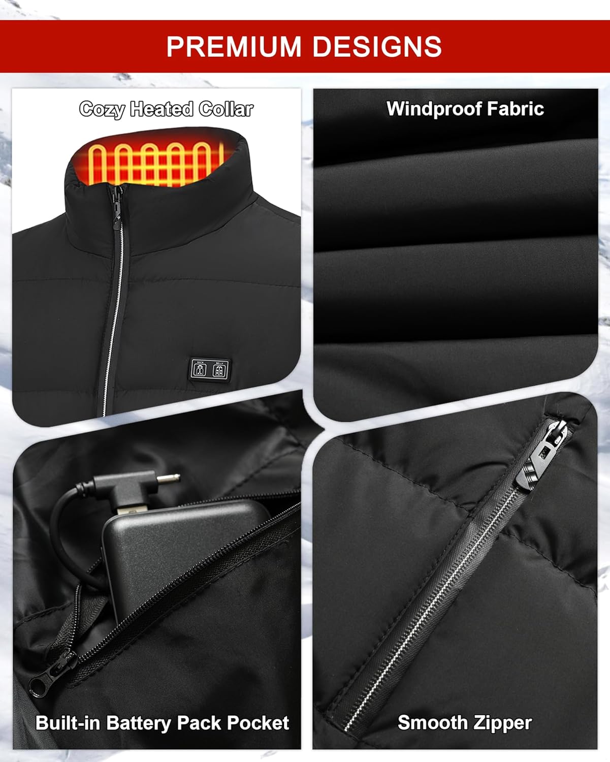 Electric Heated Vest for Men: Womens Heating Vest with 16000mah Battery Pack - Winter Warming Heated Hunting Jacket - Image 5