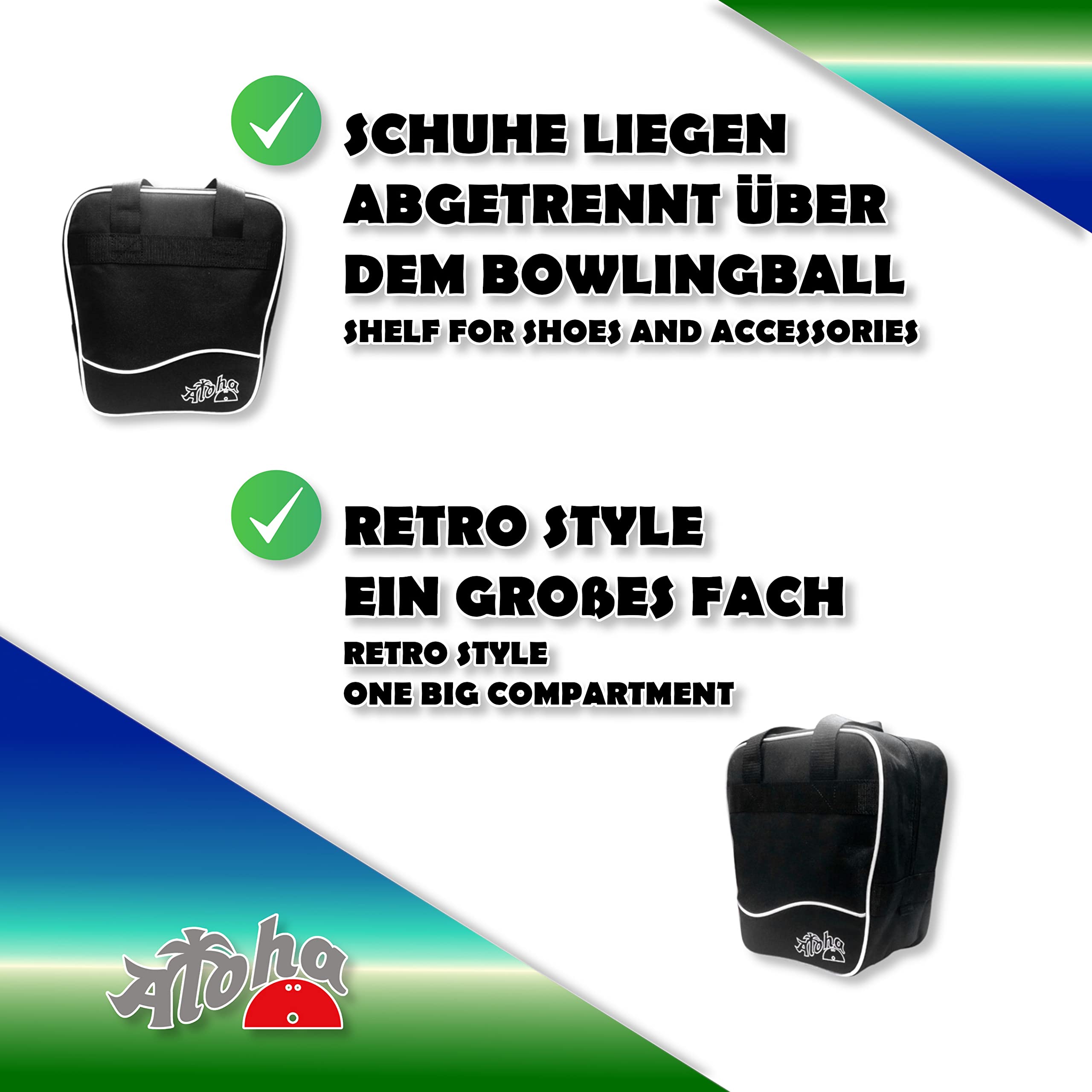 EMAX Sac de bowling Aloha Wave - Sac de bowling à 1 balle - Sac de bowling pour balle et chaussures - Portable et étroit - Sac de bowling léger avec poignées de transport - Sac pour homme, femme,