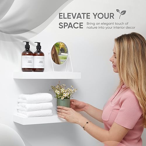 Vista 41 de Homeforia Estantes flotantes de madera de 36 pulgadas, estante flotante grande de madera natural maciza de alta gama de 36 pulgadas, estantes