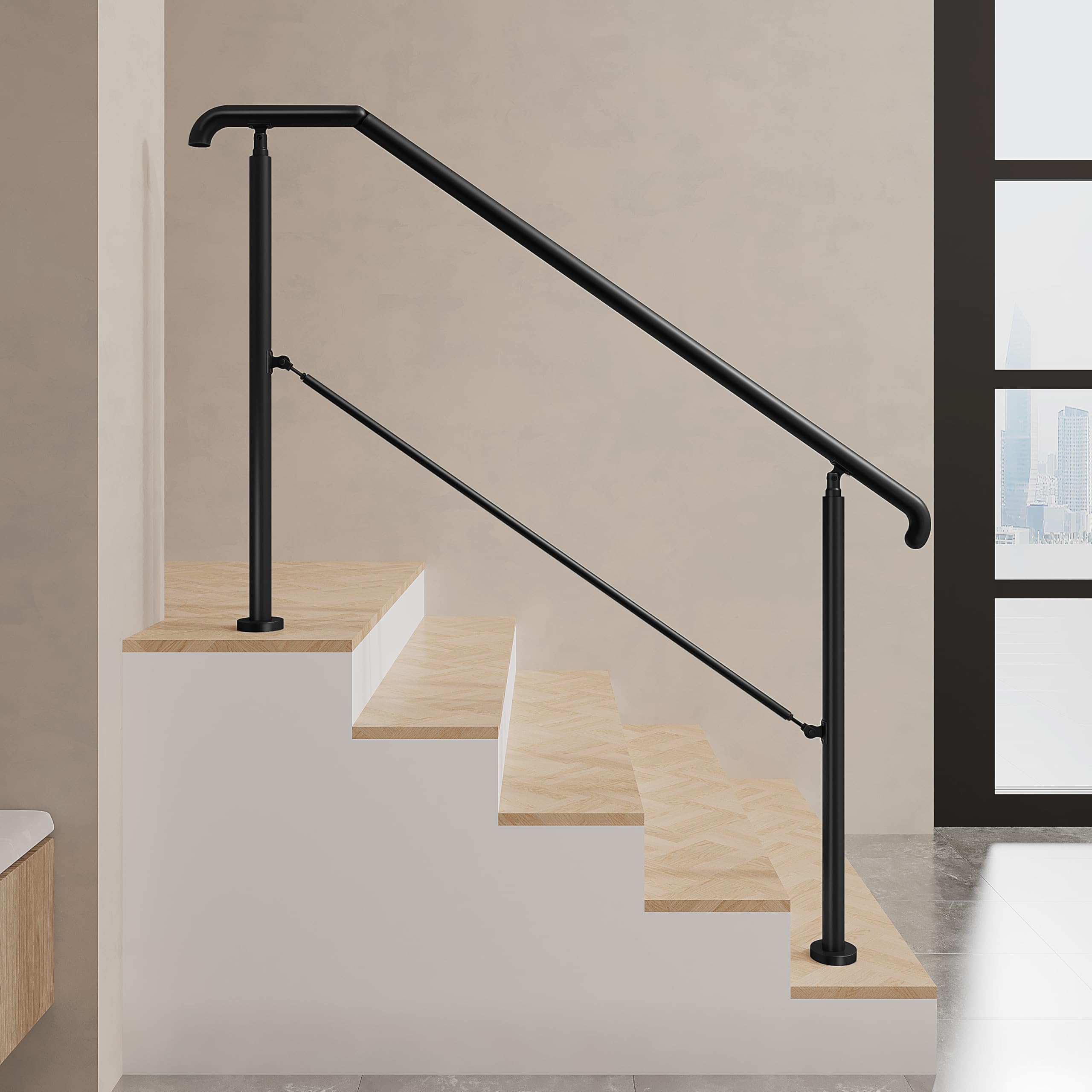 AICA Barandilla de escalera, Barandilla de entrada de acero inoxidable, ángulo de montaje ajustable, Barandilla para entradas, interior y exterior, Negro, 162x102 cm
