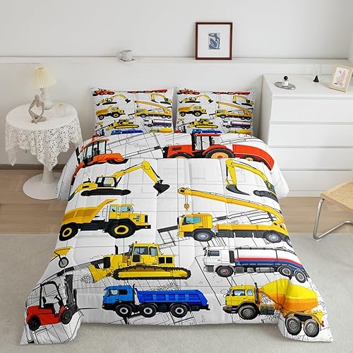 Miniatura 17 de Erosebridal Juego de edredón para niños, camión de bomberos, camión de bomberos, tamaño matrimonial, edredón acolchado de vehículo de policía, Color