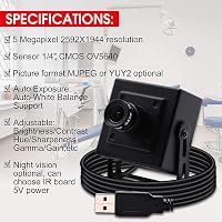 ELP 5MP USB Webkamera 2592x1944 Felbontással - 3.6mm Lencsés Fekete Alumínium Ház - Windows, Linux, Mac Kompatibilis Plug & Play Kamera 4