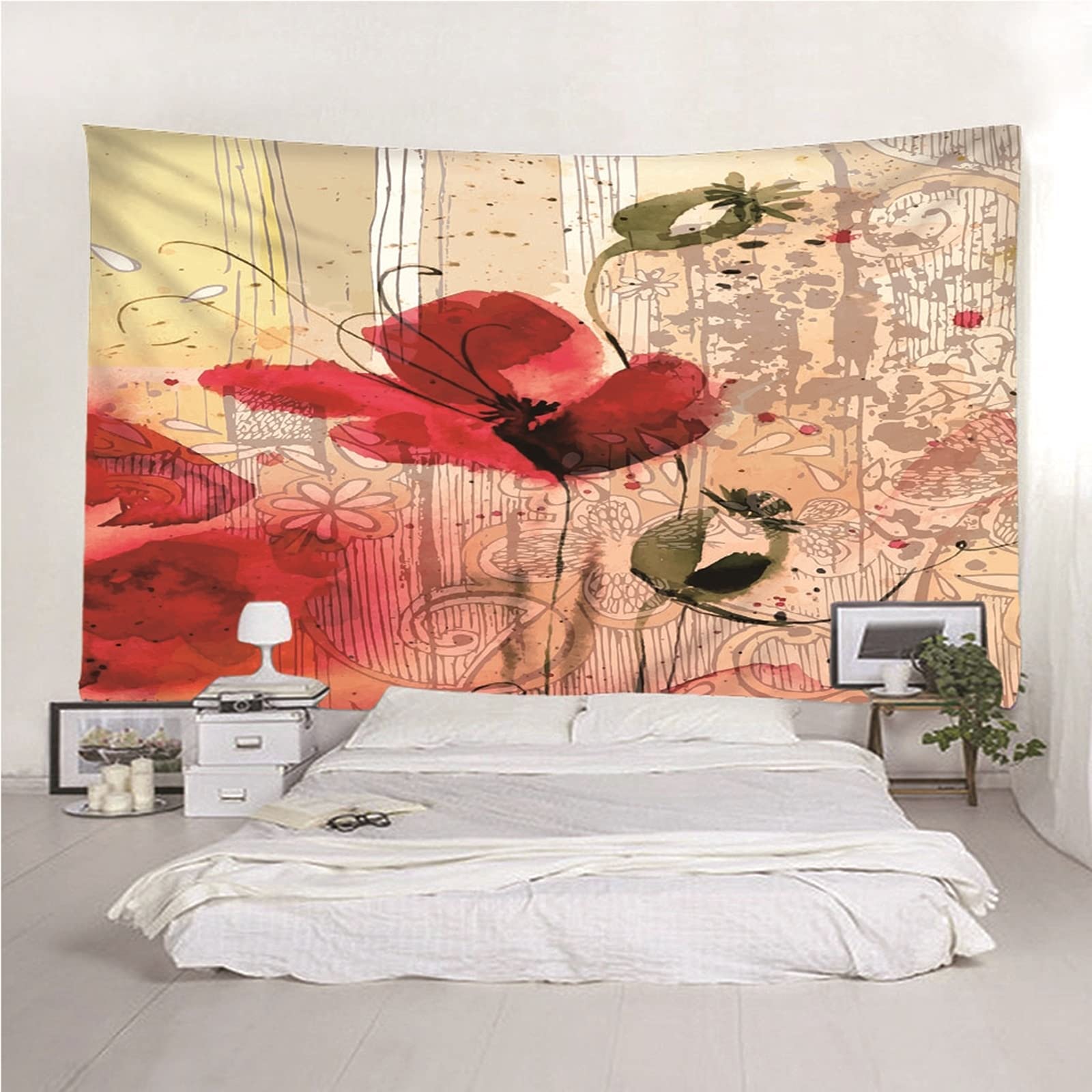 Aeici Tapices Pared, Tapiz De Tela para La Pared Flor Tapiz Pared Wall Hanging, Bedsheet(260X240Cm)