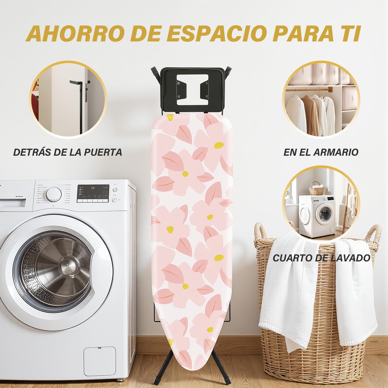 STANEW Asse da stiro 122 x 38 cm, Tavolo da Stiro pieghevole, Sistema Di Chiusura Di sicurezza, Regolabile In Altezza, Con Rivestimento In Cotone 100%(Rosa