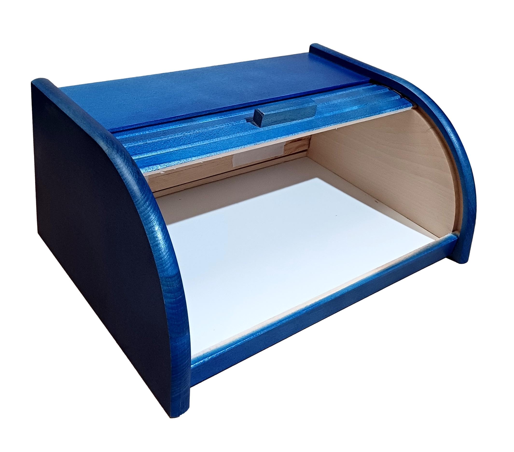 Boîte à pain en bois - Avec couvercle coulissant, Bois dense, bleu, Taille L