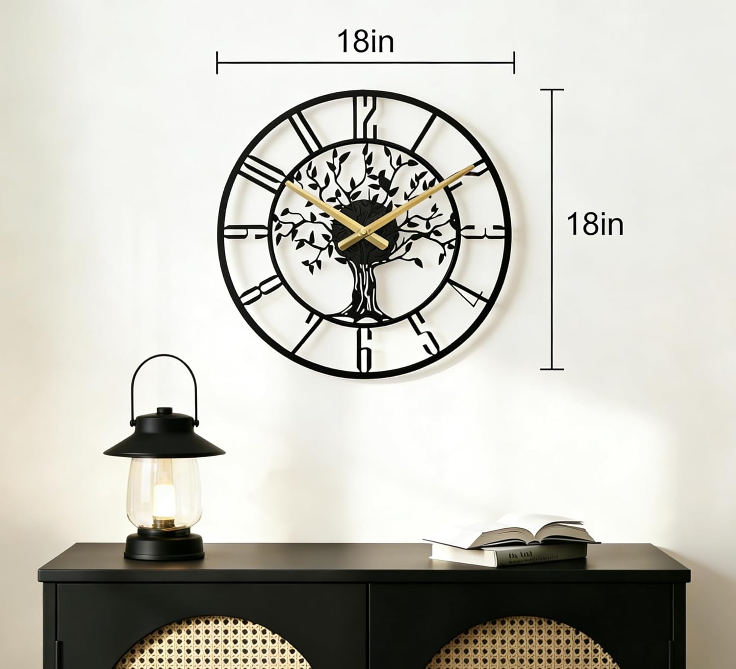 Large Tree of Life Wall Clock, Metal Large Modern Wall Clocks for Living Room, 18 in Oversized Battery Operated Silent Clock for Office,Living Room,Kitchen Decor