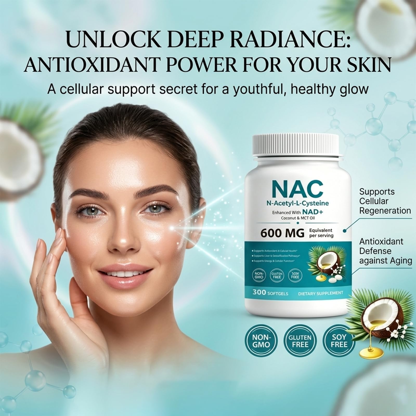 NAC N-Acetyl L-Cysteine 600 mg Softgels | Enhanced with Coconut & MCT Oil,Non-GMO, Gluten Free | 300 Softgels (100 Day Supply）