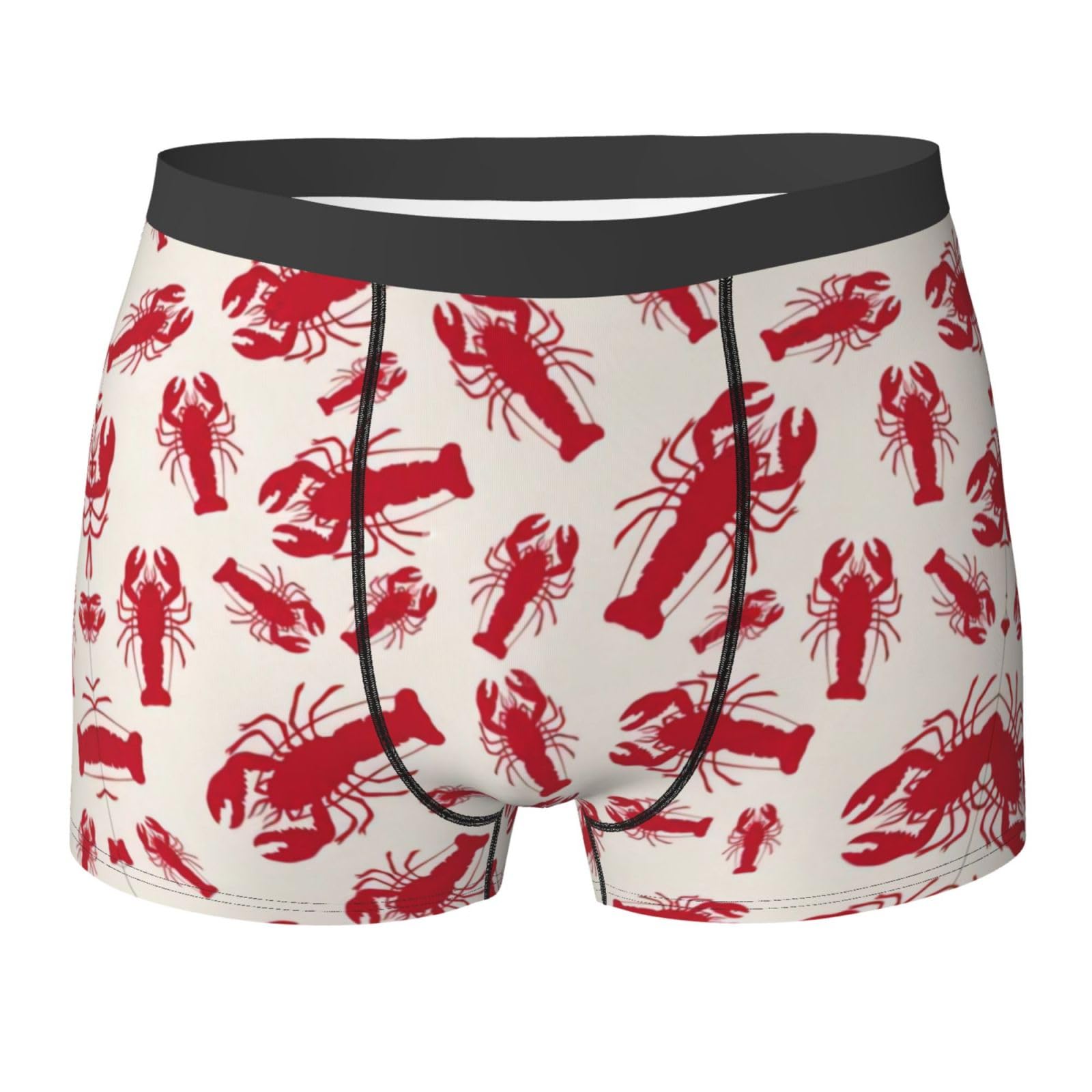 Qazwzml Men's Black Stretch Red Lobster Patterned Boxer Briefs, Shorts In Multiple Sizes Xl, Suitable For Everyday Wear