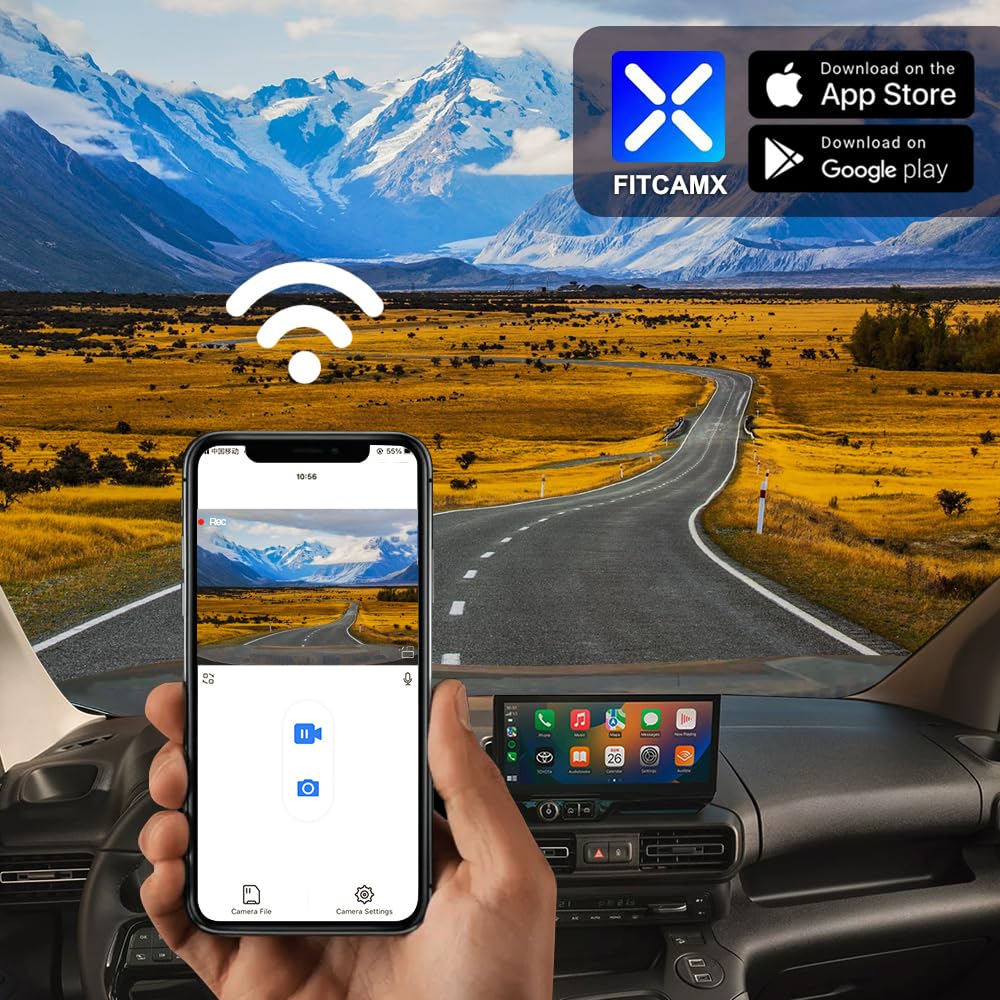 Fitcamx Dash cam Anteriore 2160P+Posteriore 1080P Adatto per Toyota Proace City, Proace City Verso 2024 2025 (HD2-D6700), OEM, Doppio Video HD Wifi, G-Sensor, Registrazione Loop, WDR, Scheda da 128GB