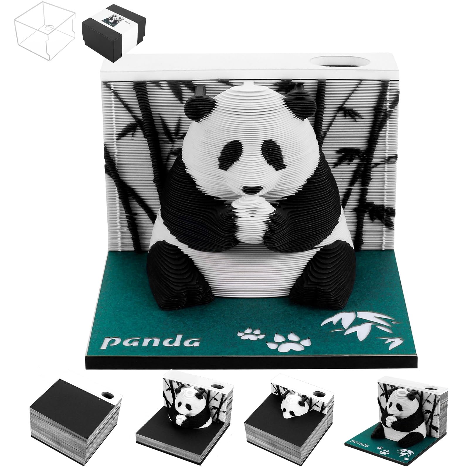 Panda Notatnik artystyczny 3D, rękodzieło z kartami, 2025, do oderwania, kreatywny kalendarz na biurko, kreatywne biurko prezentowe, dekoracja, 217 arkuszy papieru do rzeźbienia, nieprzywierająca
