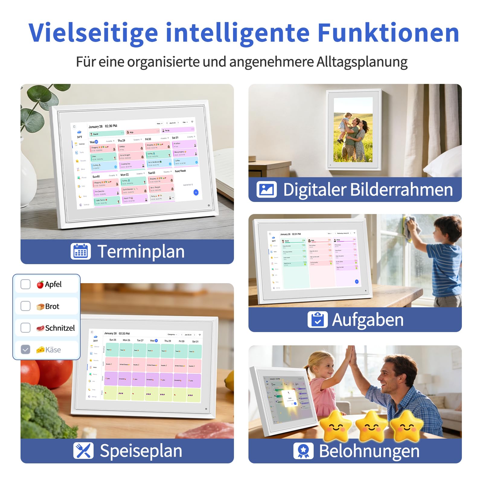 Digitaler Kalender, 10,1 Zoll Wandkalender Familienplaner mit 32GB Speicher, Intelligenter Tischkalender, Digitaler Bilderrahmen Terminplaner,Smart Kalender Synchronisierungsplan