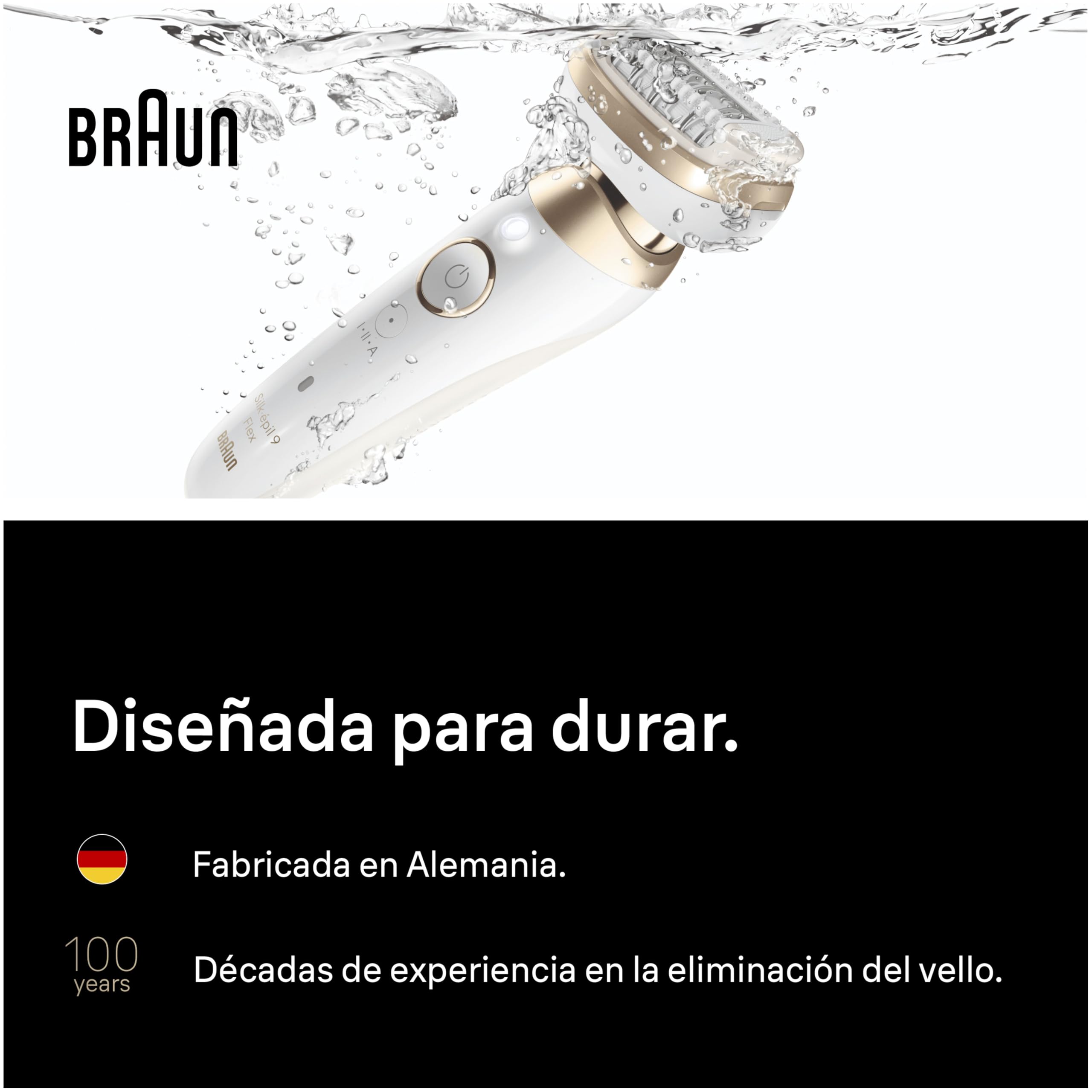 Braun Depiladora Eléctrica Mujer Silk·épil 9 Flex con Cabezal Flexible, Depila, Rasura Y Recorta en Seco Y Mojado, 2 Cabezales, Cepillo de Limpieza Y Funda, Depilación Suave Duradera, 9-041 3D, Oro