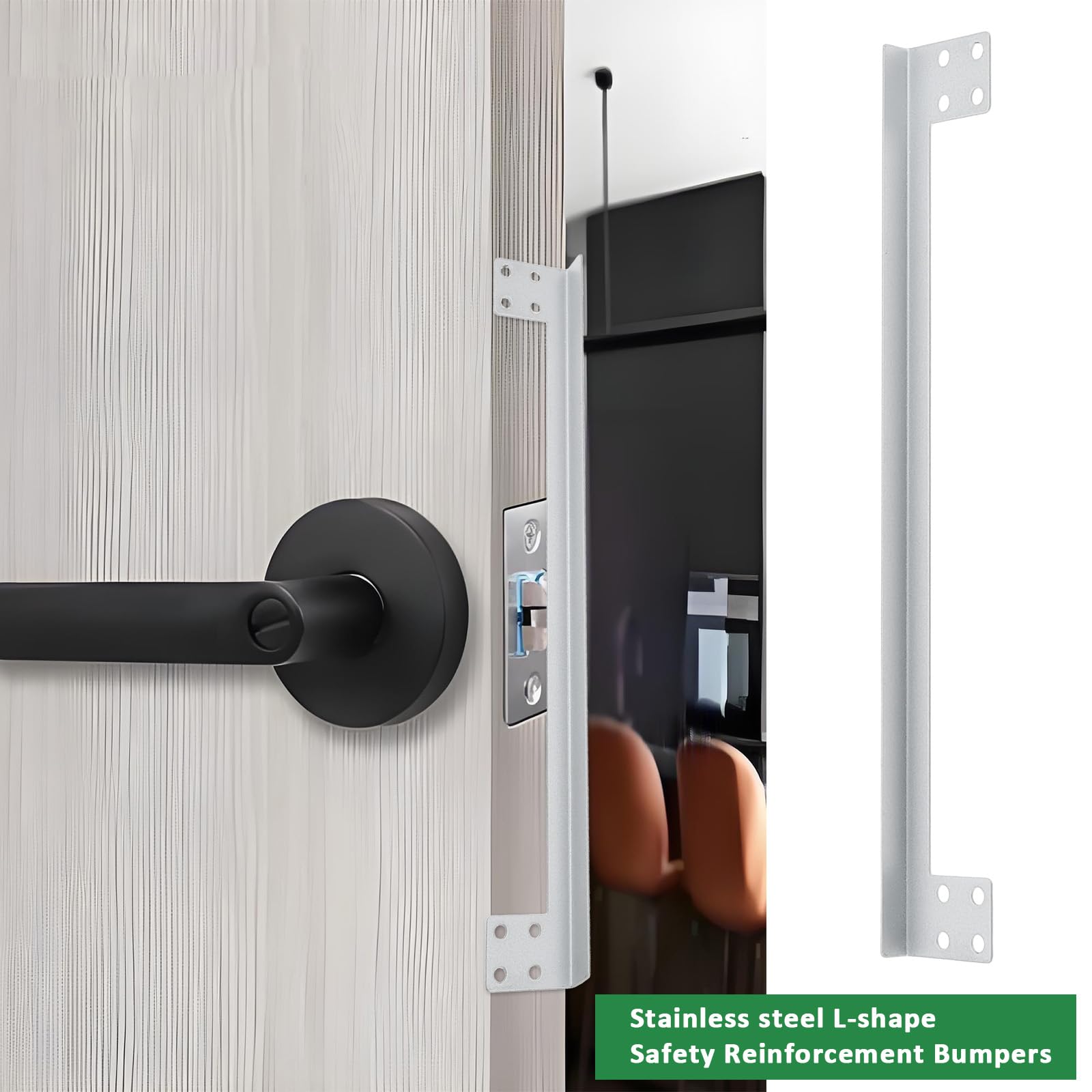 Briny River 2Pcs 11 Inch L-Shaped Security Reinforcement Striker Stainless Steel Door Latch Guard Plate with Srews for Hotel Toilet Bathroom 27.9x3.4x0.8cm - Image 2