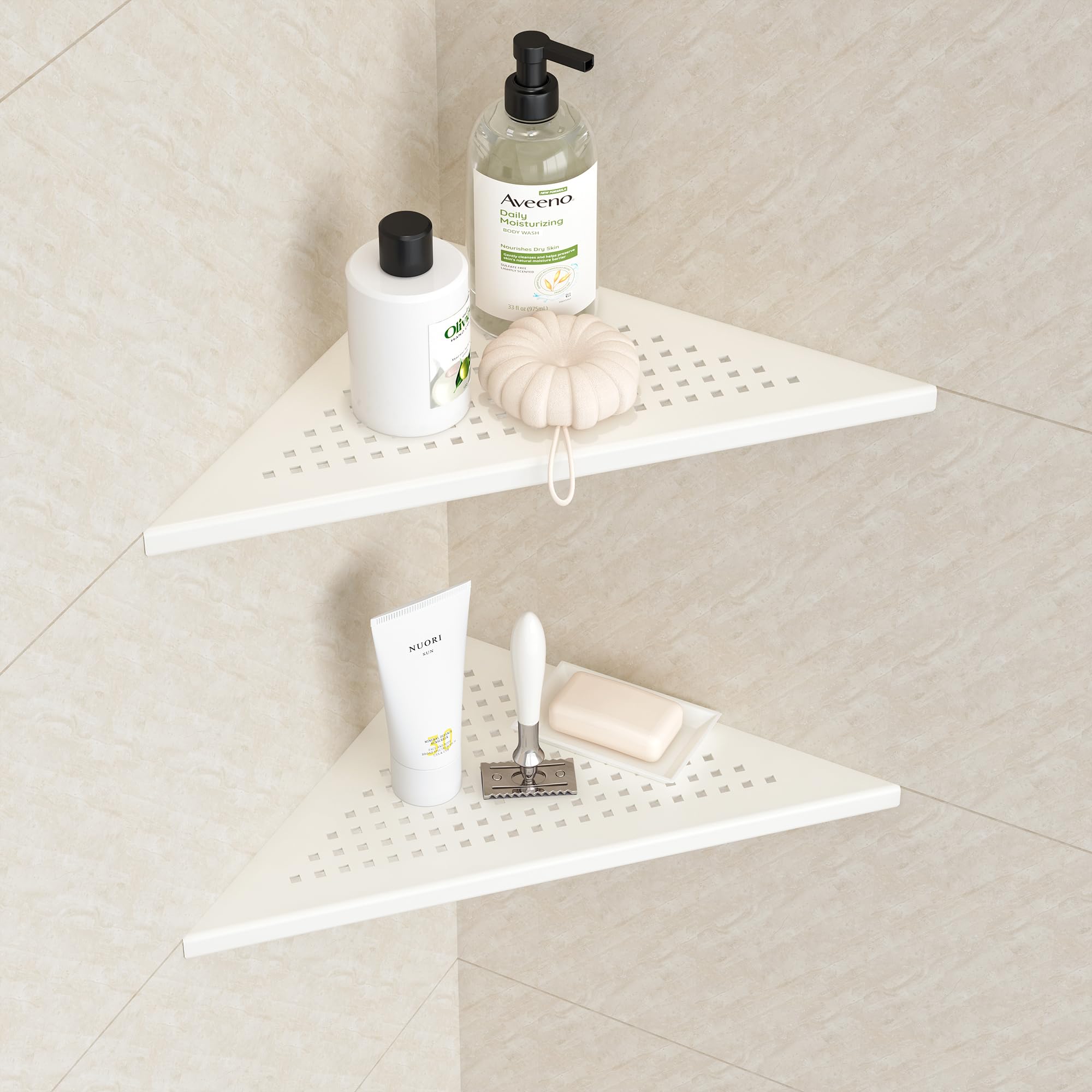 Neodrain Estantería esquinera de acero inoxidable 304, cesta de ducha blanca para baño, cocina, 2 unidades