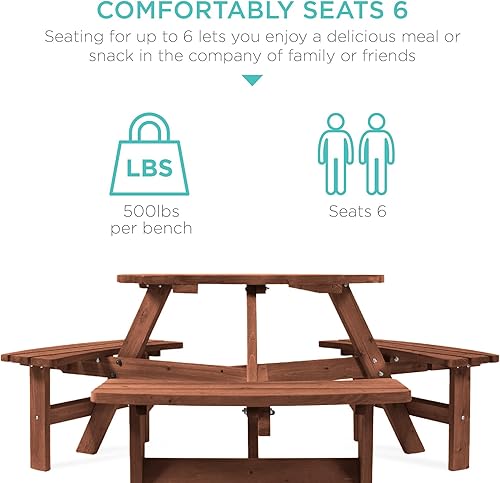 Vista 10 de Best Choice Products, juego de mesa de picnic de madera para 6 personas, de acabado natural