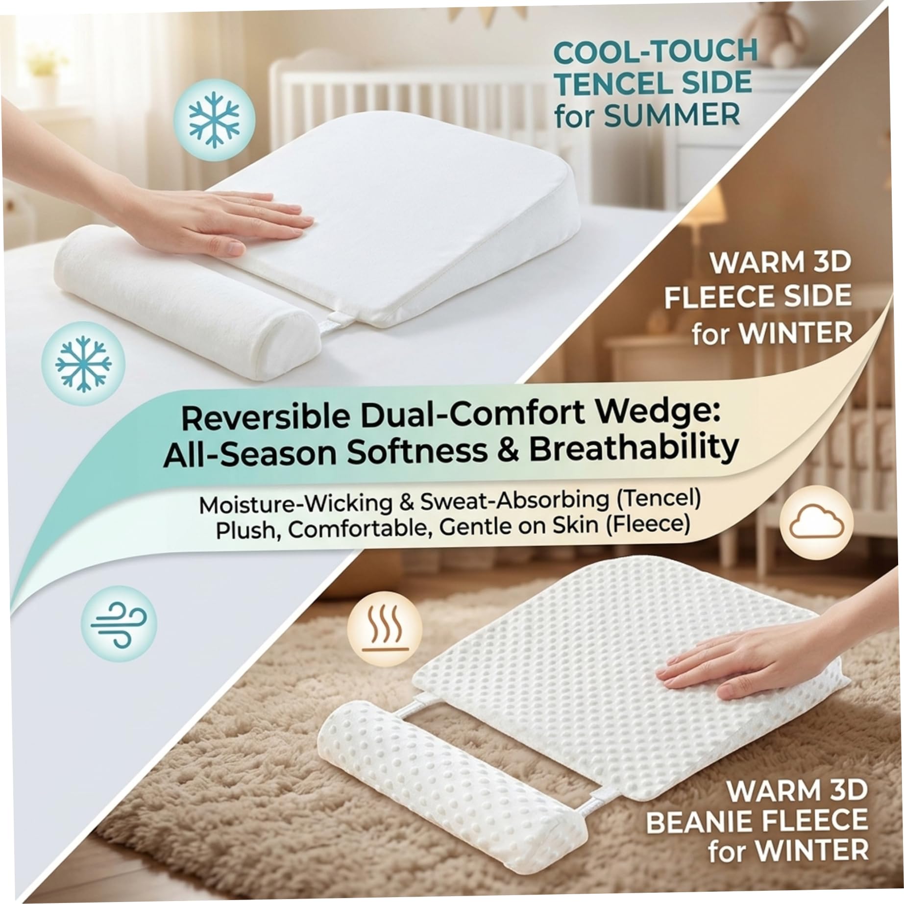 Almohada de cuña para bebés con inclinación antisaliva de 15 grados, doble cara refrescante de Tencel y felpa para todas las estaciones, multiusos para alimentación y tiempo boca abajo - Estilo 2