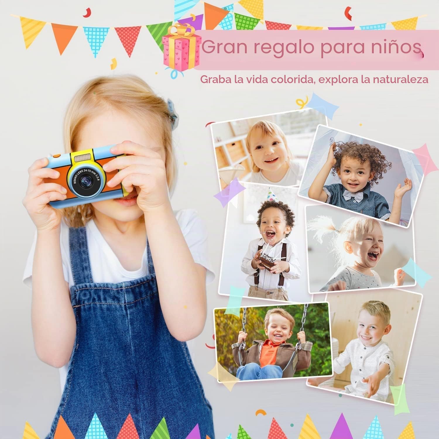 Camara Fotos Infantil 24MP 1080P FHD Video Cámara 2.4” IPS Selfie Cámaras Digitales para Niños con Tarjeta de 32G, Zoom, Camara Fotos Infantil Regalos de Juguete para Niños