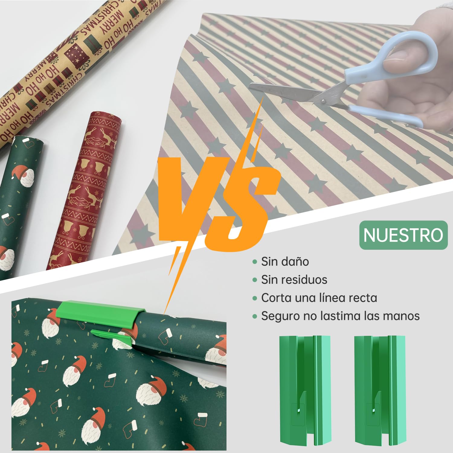 2 Rollen Geschenkpapier Schneider mit 4 Klingen, Gift Wrapping Paper Cutter für Weihnachten Geburtstag Halloween Feiertage Bastel-Geschenkpapier, Schieben Tragbare Papierschneider (Schwarz + Grün)
