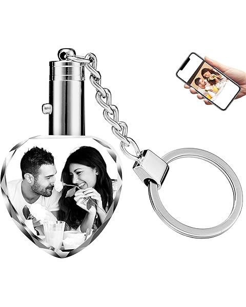 Personalized Custom Crystal Keychain with Picture Photo Customized Engraved Keyring...