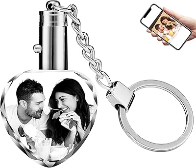 XJone Personalized Custom Crystal Keychain with Picture Photo Customized Engraved Keyring with LED Light