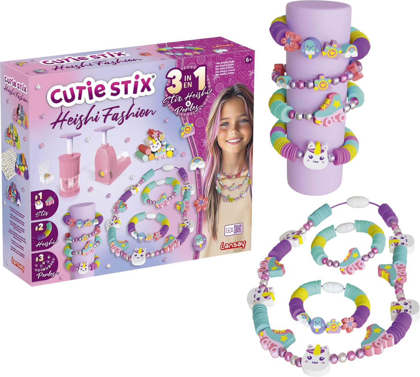 Lansay | CUTIE STIX – HEISHI FASHIONISTA | 3 in 1 Creative Jewellery Kit with Cutting, Drilling, Stix and Heishi Beads | Create Your Bracelets and Necklaces | DIY Activity for Children from 6 Years