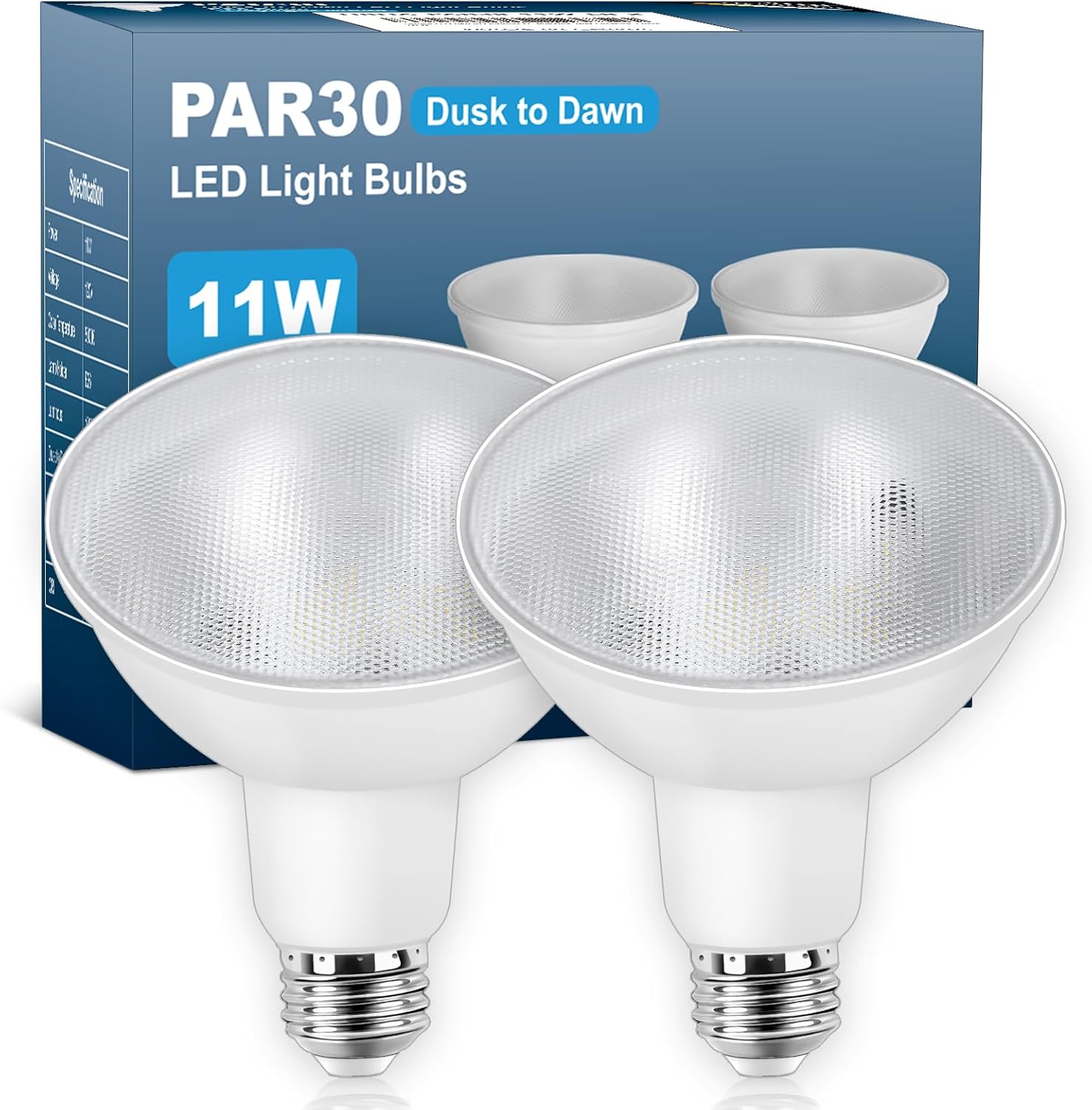 LED PAR30 Outdoor Flood Light Bulbs,Dusk to Dawn LED Light Bulbs for Yard Patio Garage Porch Driveway,11W 1000LM 5000K Daylight White,E26 Base, Non-Dimmable, Wet Location,2 Pack