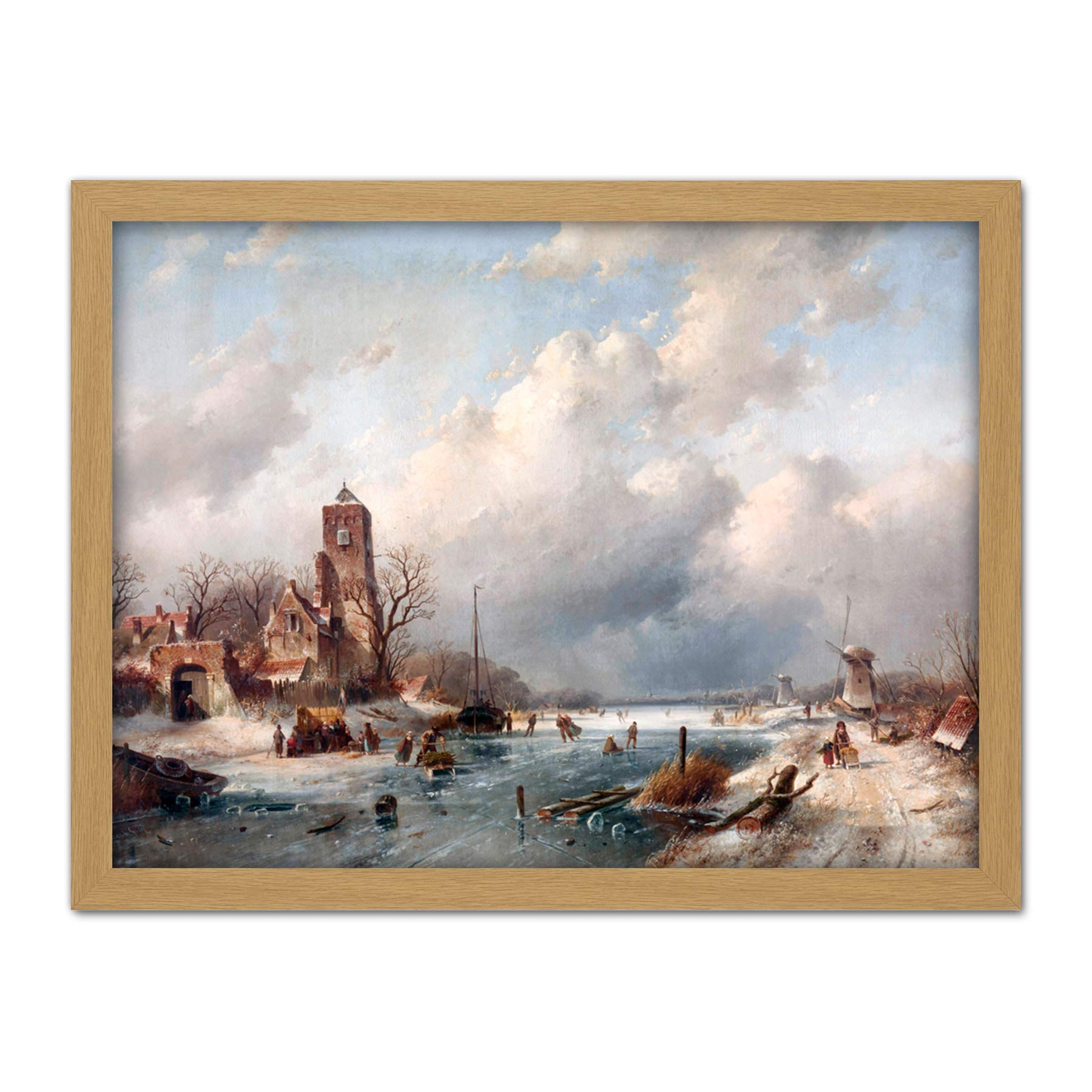 Artery8 Leickert Winter Scene Snow Landscape Painting Artwork Framed Wall Art Print 18X24 Inch