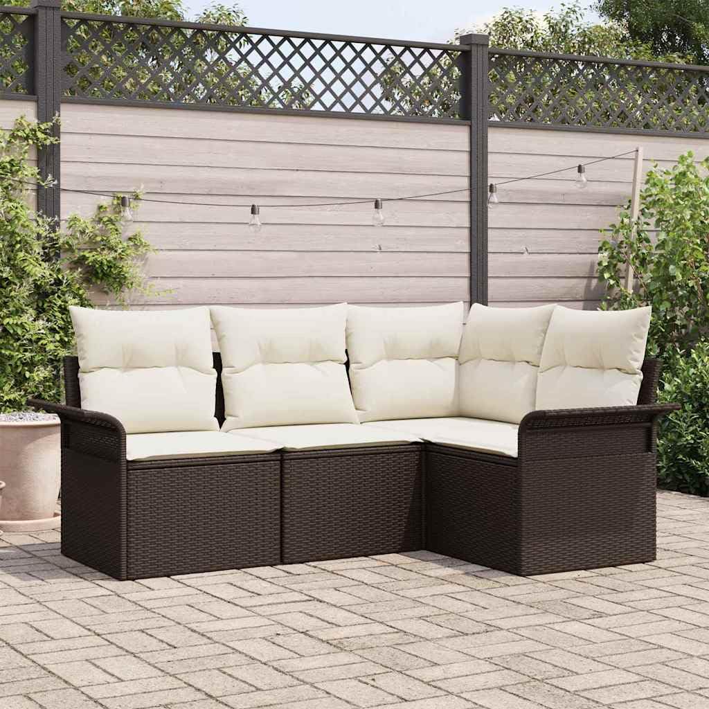 Canapé de jardin 4 pcs marron polyrotin - Salon de terrasse extérieur résine tressée