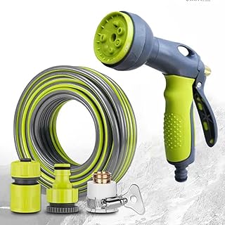 Manguera de jardín Flexible: Manguera de riego con Boquilla rociadora de 7 Funciones, Carrete de Manguera para Exteriores, riego de riego de PVC de 3 Capas con Juego de Conectores (Color: Verde, Tam