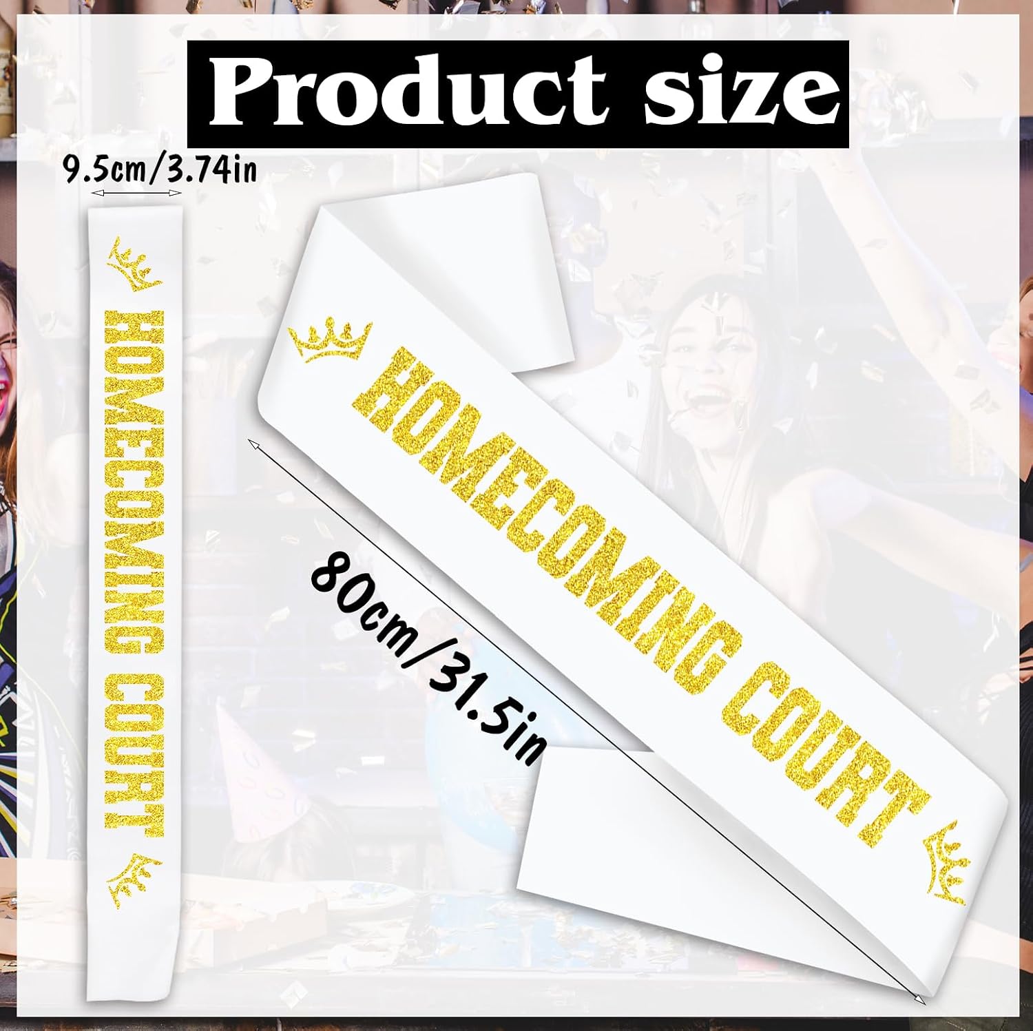 8 Pcs Prom Sashes with Gold Glitter - White Homecoming Sash for Party & Dance Decorations