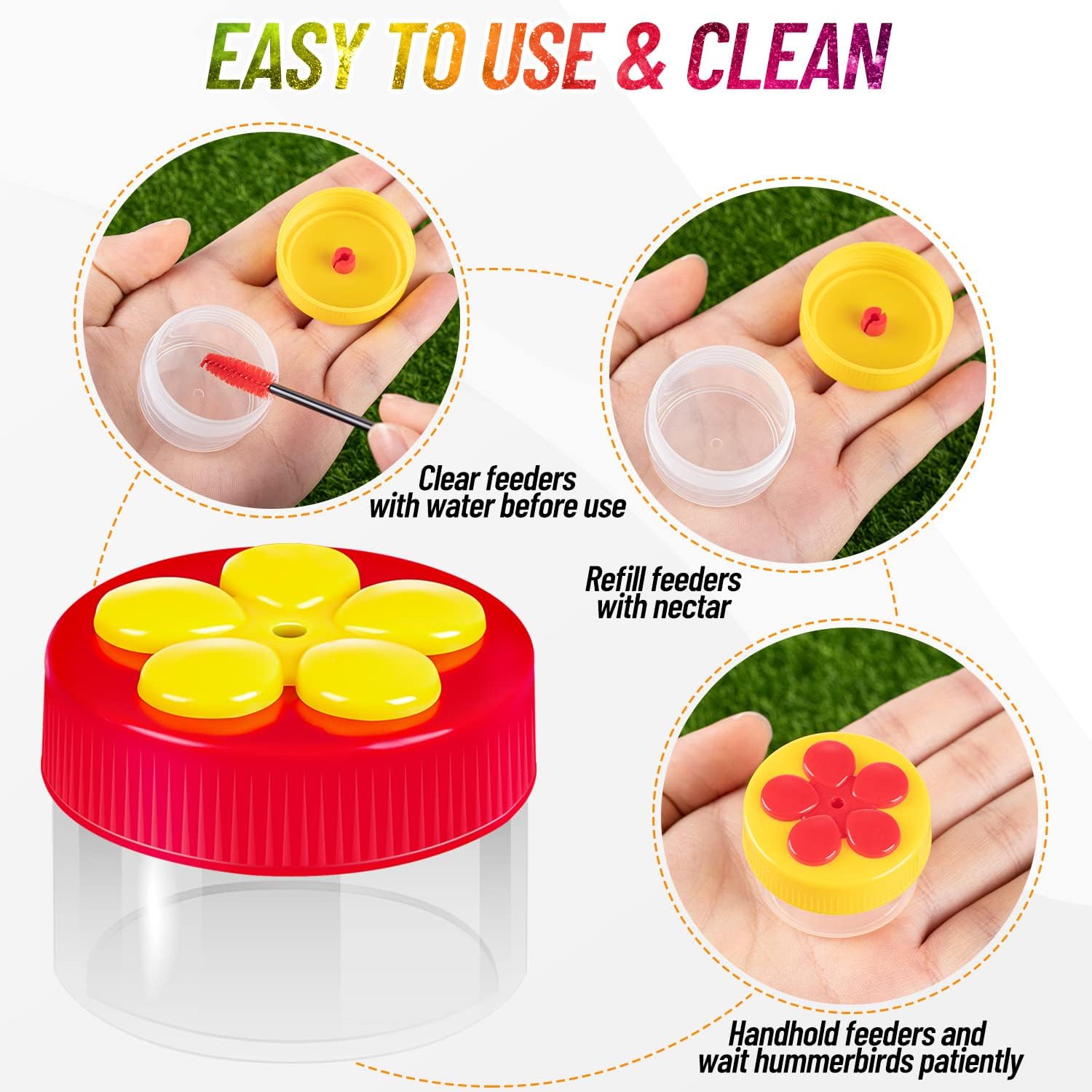 Hand Hummingbird Feeder, 4Pcs Mini Flower Hand Held Hummingbird Feeder with 4Pcs Cleaning Brush, Window Humming Wild Bird Feeders for Outdoor Supplies - Image 3