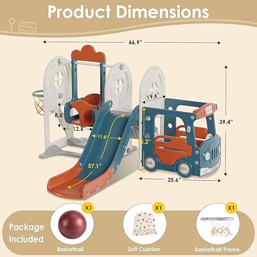 Miniatura 42 de BIERUM Tobogán para niños pequeños de 1 a 3 años con aro de baloncesto y columpio, tobogán de bebé para niños, regalo ideal para interiores