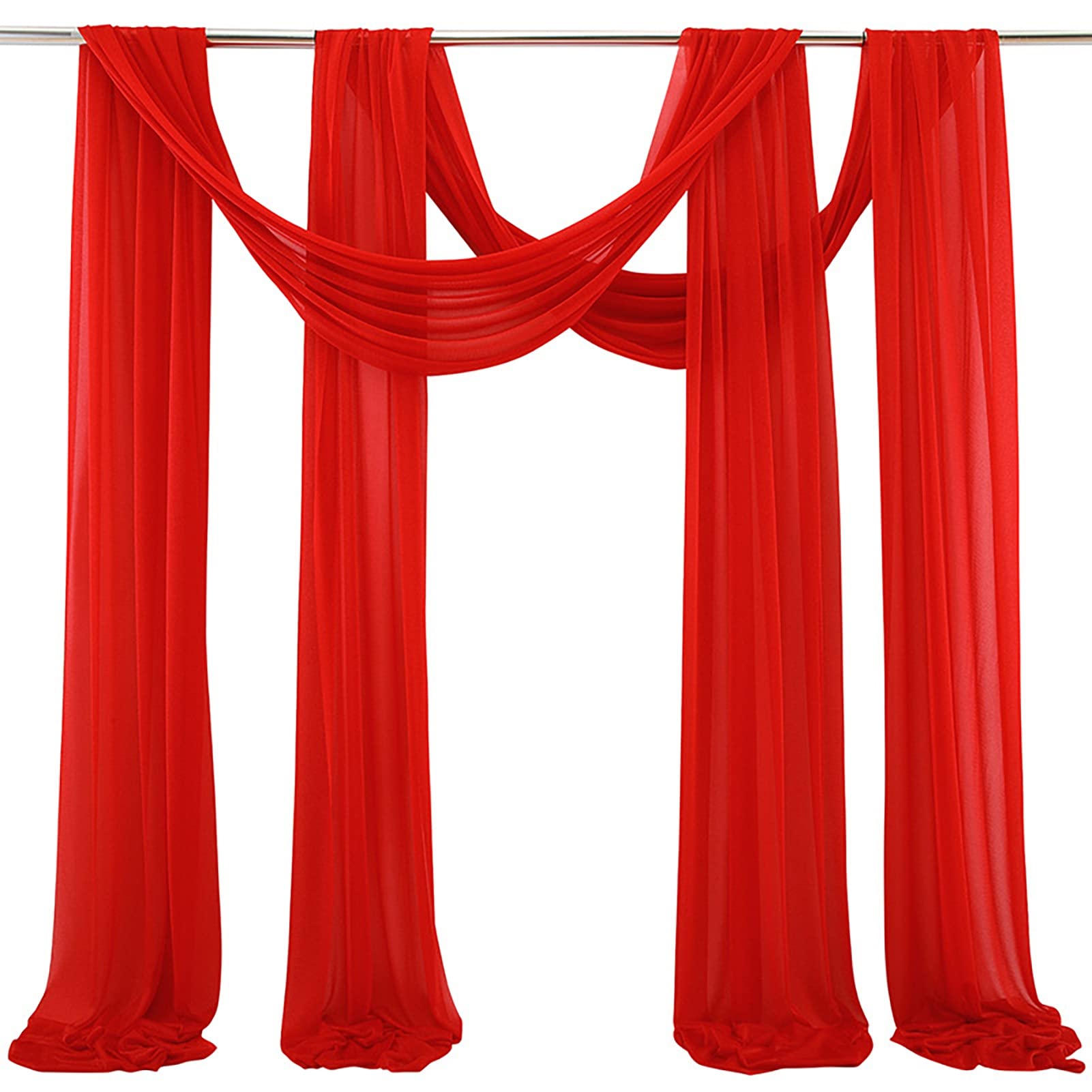 Altsuceser Red Wedding Arch Draping Fabric 2 Panels Fabric Drapes Arbor Drapery Wedding Ceremony Reception Swag Decorations, Sheer Backdrop Curtain For Party Ceiling Decor